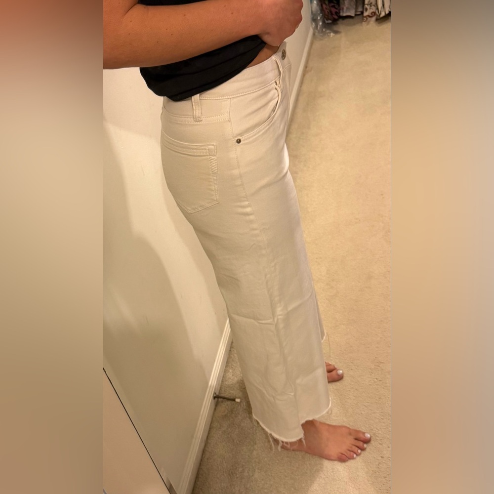 PAIGE Wide Leg Flare Jeans in Cream - Picture 6 of 6